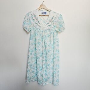 VTG 90s Moon Dance Womens Sm Short Sleeve Floral House Coat Buttons Tradwife